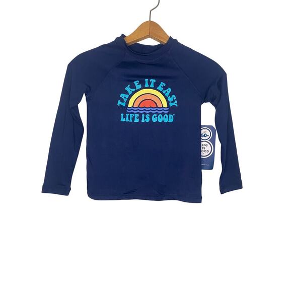 NWT Kids Life Is Good Dark Blue Rash Guard Swim Shirt Size Small Beach Swim - Picture 1 of 13